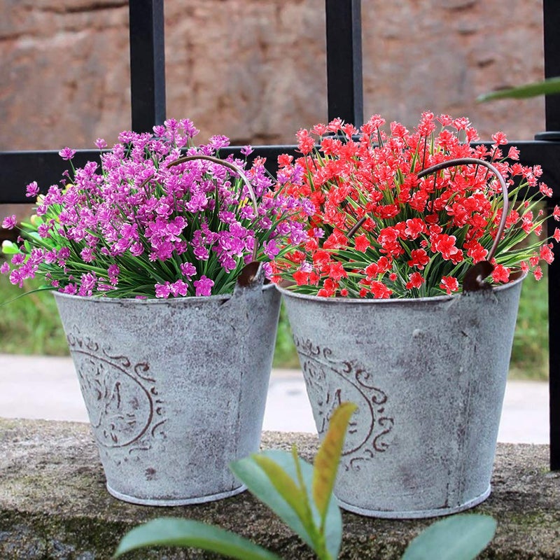 ArtBloom 20 Bundles Outdoor Artificial Fake Flowers UV Resistant Shrubs Plants, Faux Plastic Greenery for Indoor Outside Hanging Plants Garden Porch Window Box Home Wedding Farmhouse Decor (Red) - Image 3